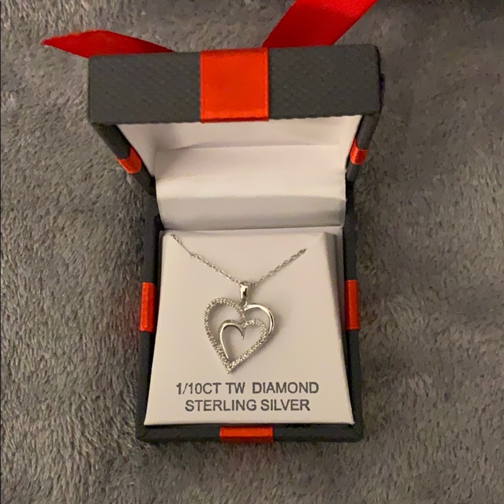 1/10 ct silver double heart necklace
